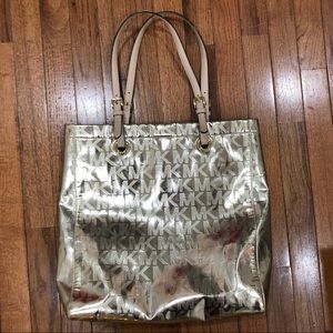 {Michael Kors} Gold Mirrored Logo Tote